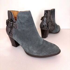 Vionic Naomi Snake Embossed‎ Suede Ankle Boots Block Heel Buckle Women 9